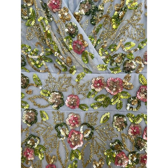 Mac Duggal Sequins Beaded Embellished Cap-Sleeve Midi Dress Sz 6 - Picture 6 of 10